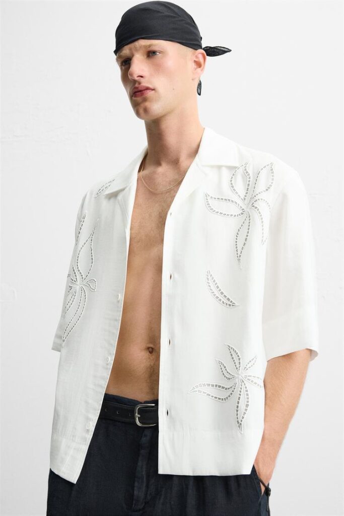 White embroidered shirt for Zara Man designed by Csenge Keresztes